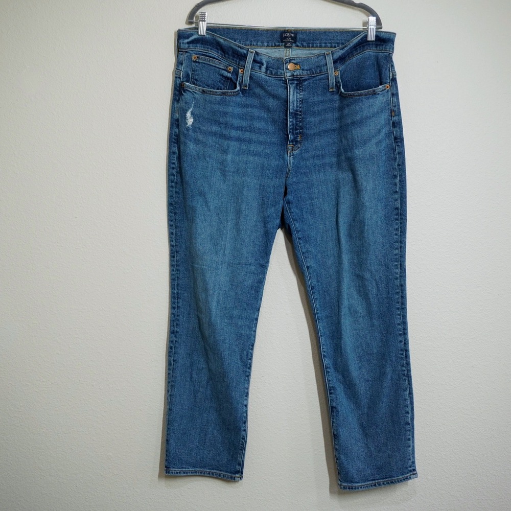 J. Crew Women's Size 33 Slim Boyfriend Denim Blue Jeans Mid Rise Distressed